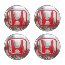Honda Τάπες Κέντρου Ζάντας Κουμπωτές Χρώμιο/Κόκκινο (Εσωτ. 64mm / Εξωτ. 68mm) - 4 Τεμ.