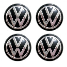 VW Τάπες Κέντρου Ζάντας Κουμπωτές Μαύρο/Χρώμιο (Εσωτ. 52mm / Εξωτ. 56mm) - 4 Τεμ.